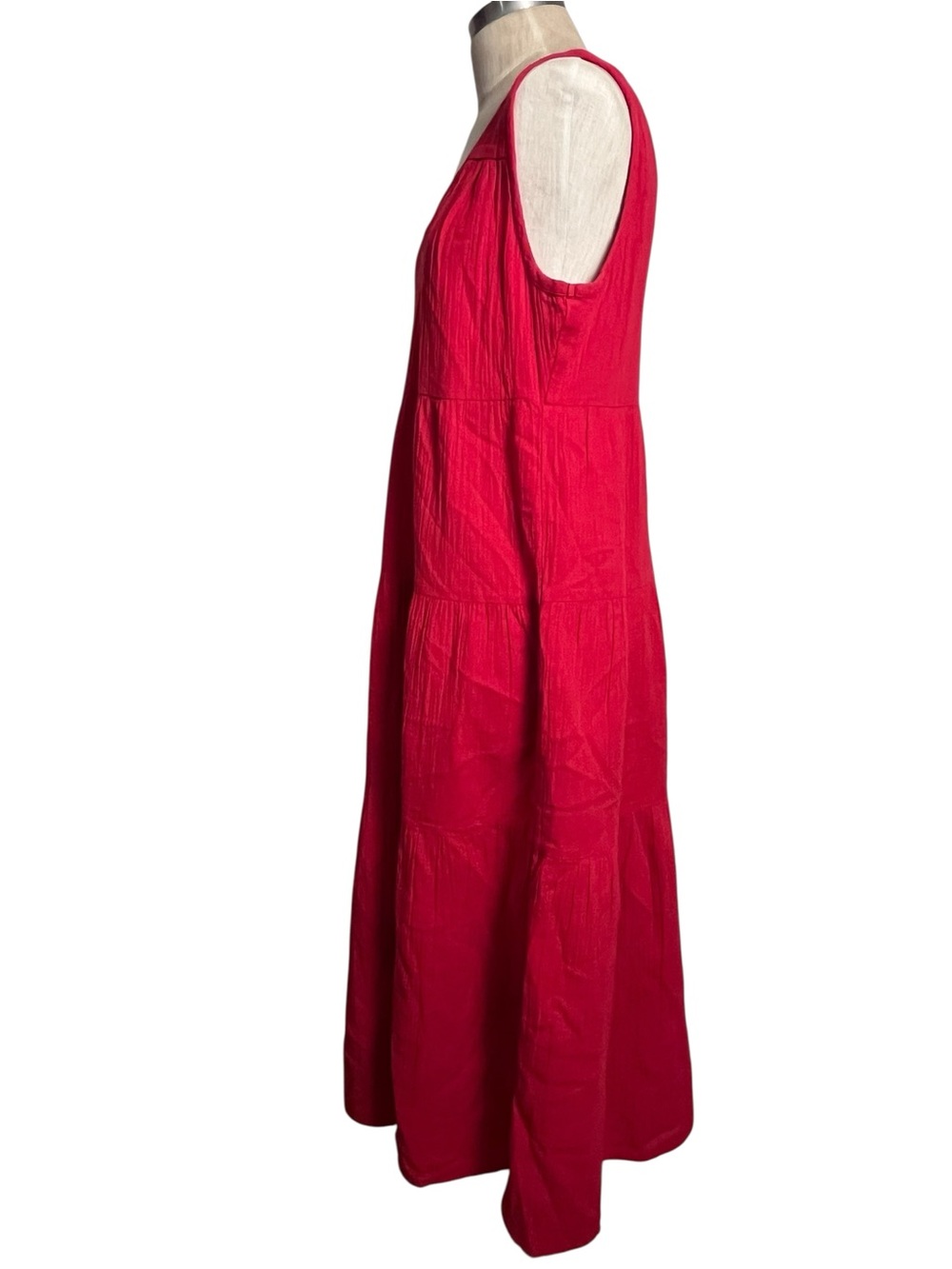 Quince Vibrant Red V-Neck Tiered Maxi Dress - Picture 6 of 9